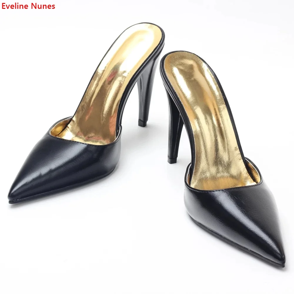 

Black Stiletto Sexy Slippers Women's New Arrival Summer Slip-on Pointed Toe Patent Leather Hollow Fashion Temperament Shoes