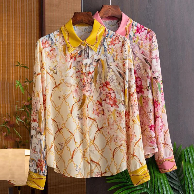 FANIECES Flower Print Women\'s Shirt Spring Autumn Long Sleeve Blouses Vintage Female Tops blusa mujer moda 2023 قمصان وبلوزات