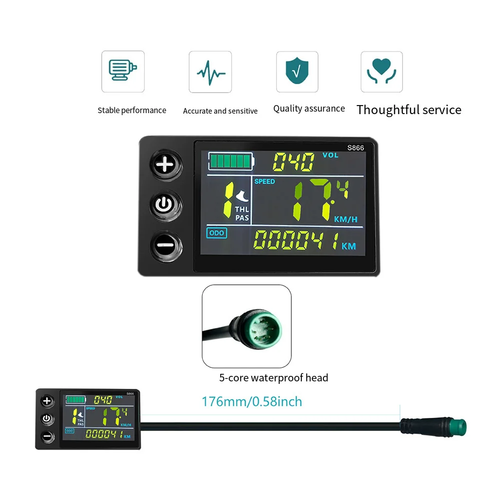 

Ebike LCD Display Panel S866 for 24V 36V 48V Controllers Waterproof Connector Showing Speed Battery and Mileage