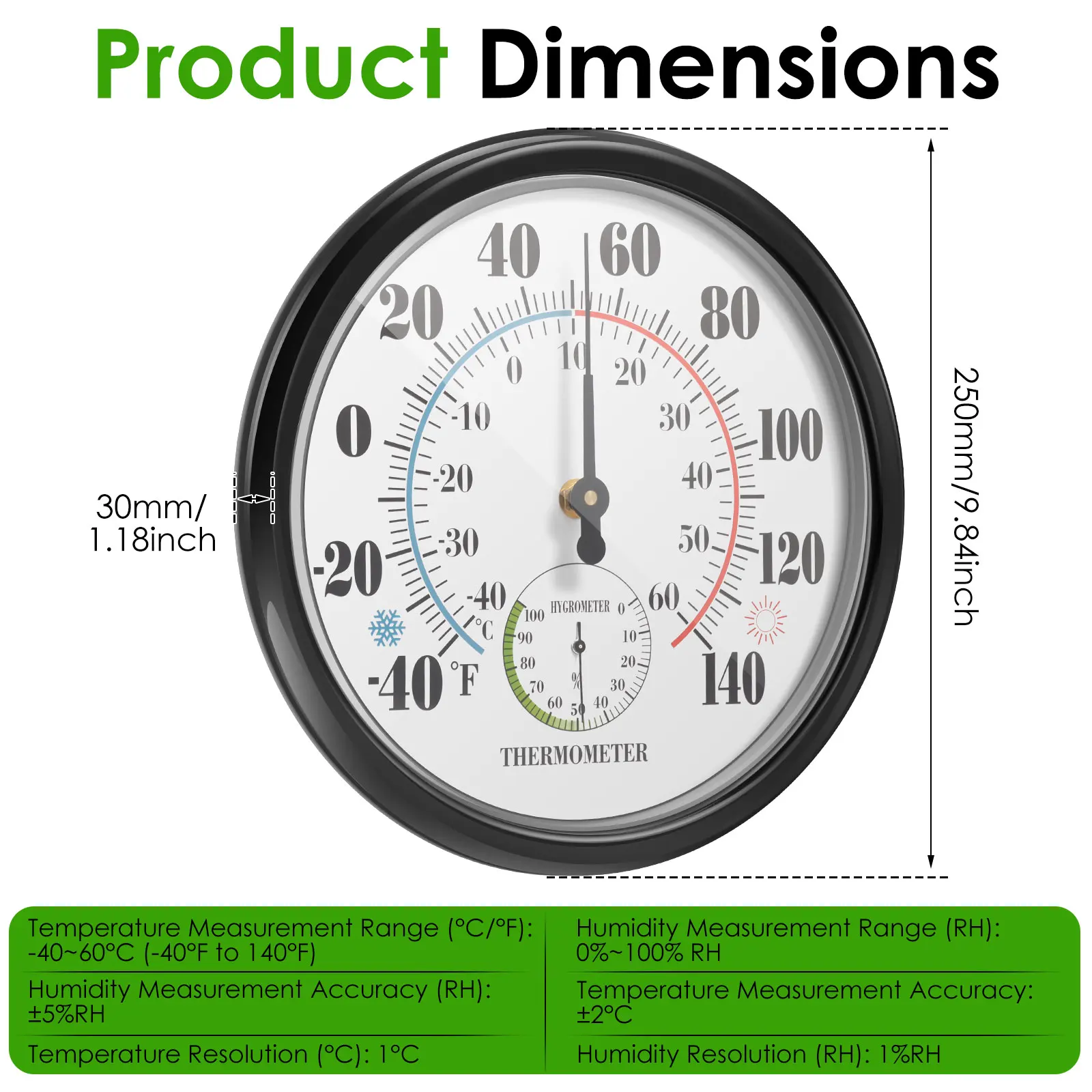 Outdoor Thermometer Hygrometer High Accuracy Hygrometer Thermometer Wall Mounted Temperature Humidity Meter Gauge For Indoor Sau