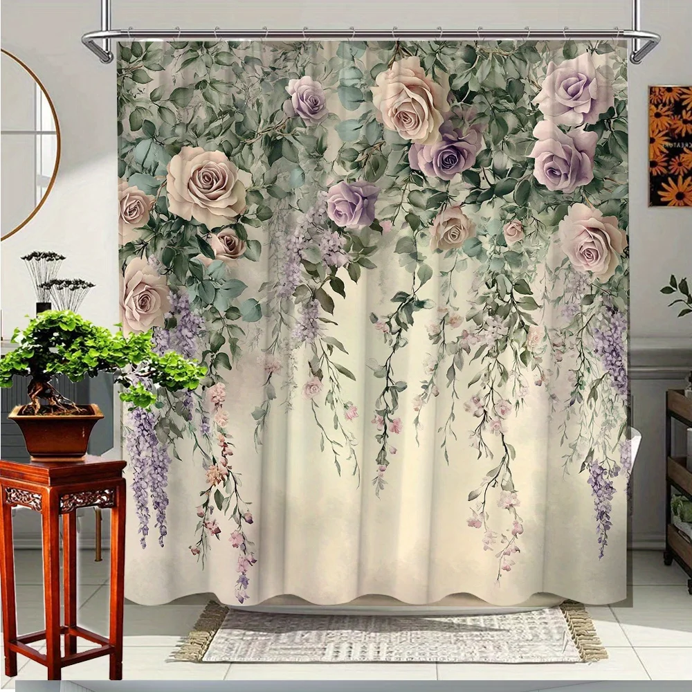 

1pc Elegant Floral Design Shower Curtain for Bathroom Decoration with Soft Polyeer Fabric, Comfortable and Beautiful Look