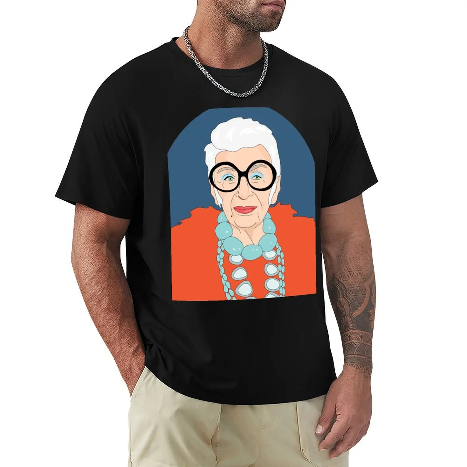 

Iris Apfel Portrait Orange Coat T-Shirt tees man clothes Clothing big and tall t shirts for men