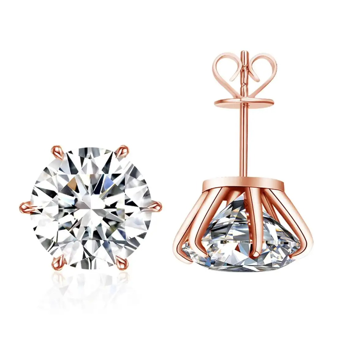 Custom Fine Jewelyr Earrings 6 Claw Inlay Real Solid 18k 14k 10k Gold Earring Round Cut 1 2 4 Carat Lab Grown Diamond Earings - view 3