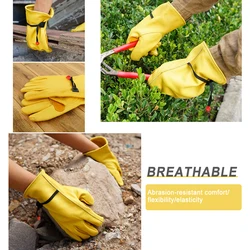 Stretchable Leather Work Gloves Flex Grip Tough Cowhide Gardening Glove for Wood Cutting/Construction/Truck Driving/Garden/