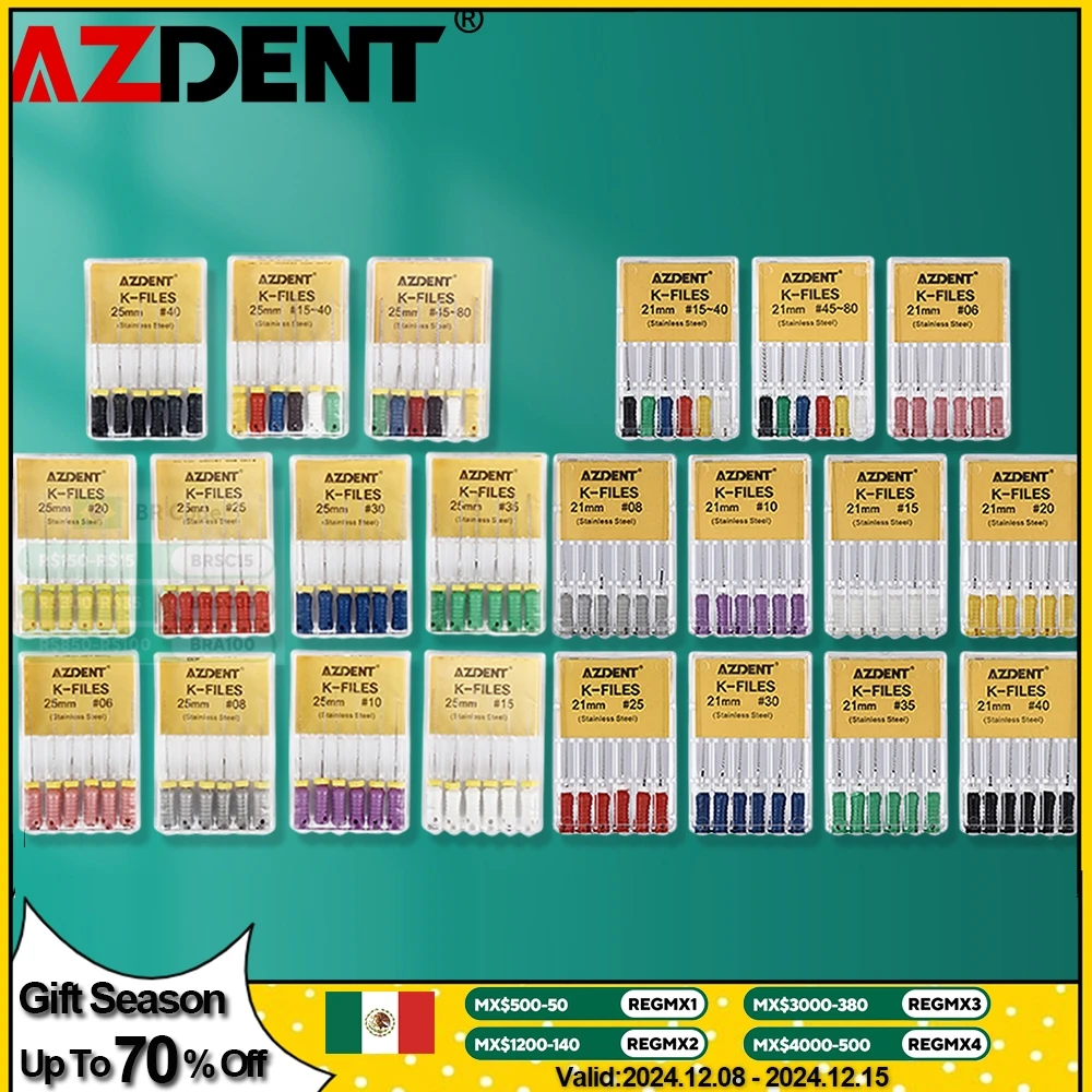 6 pz/pacco AZDENT Dental Hand Use K-Files 21/25mm/31mm file per canali radicolari endodontici in acciaio inossidabile strumenti per dentisti