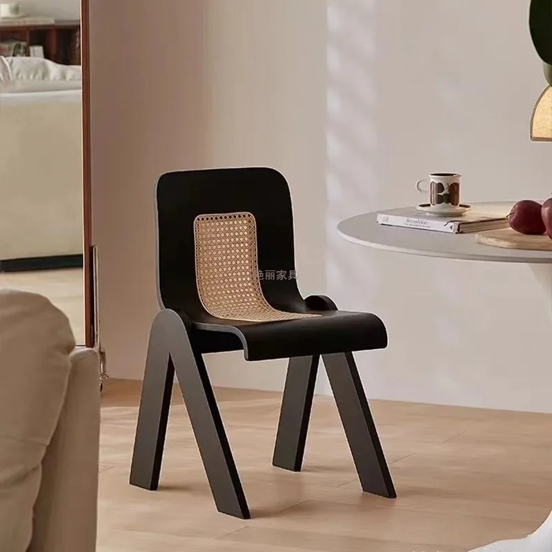 

French light luxury medieval chair solid wood backrest dining chair rattan designer home creative C chair single retro