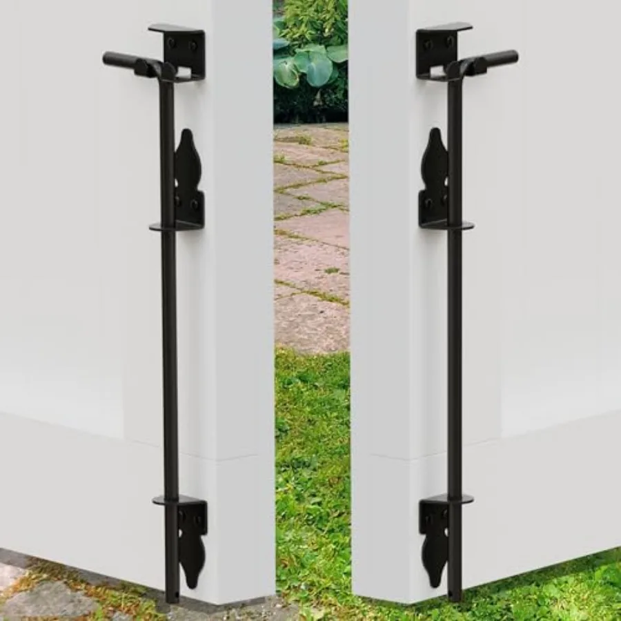 

Heavy Duty Cane Bolt - 24" Gate Drop Rod for Vinyl Fence/Outdoor Gate, Rust-Resistant Cast Iron Cane Latch and Guide Bracket, A