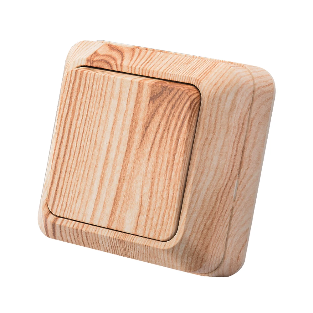 Holz-EU-Standard-Knopf-Lichtschalter, Wandmontage, 1 Gang, 1-Wege-Spray, Kunststoff, Ein/Aus, flammhemmend, klassische Oberflächen-Schalterfläche