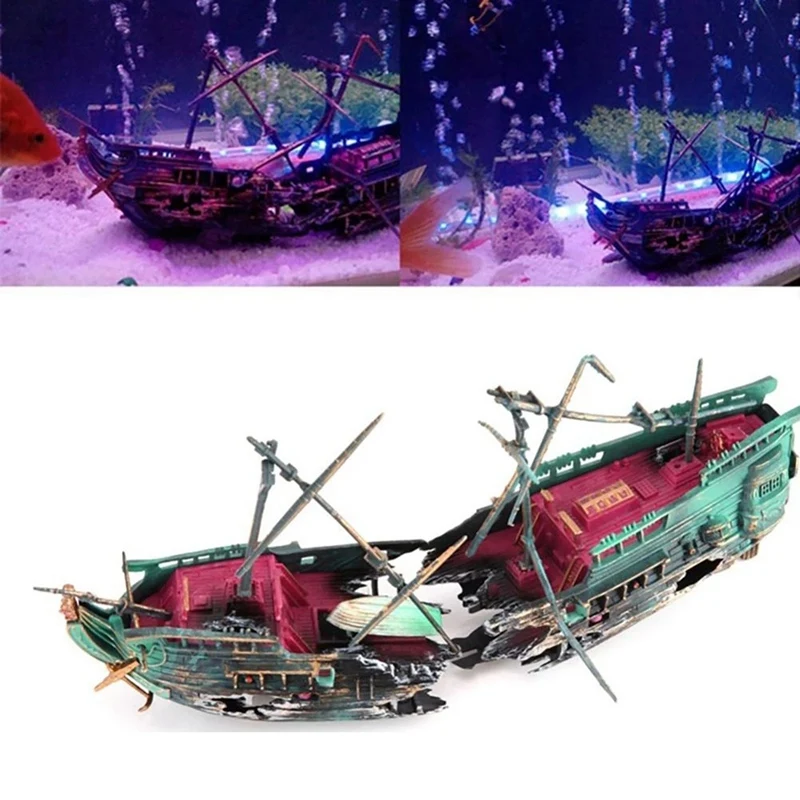 Large Aquarium Shipwreck Decor Boat Plastic Set Resin Ship Fish Tank Ornaments for Aquarium Decor Accessories