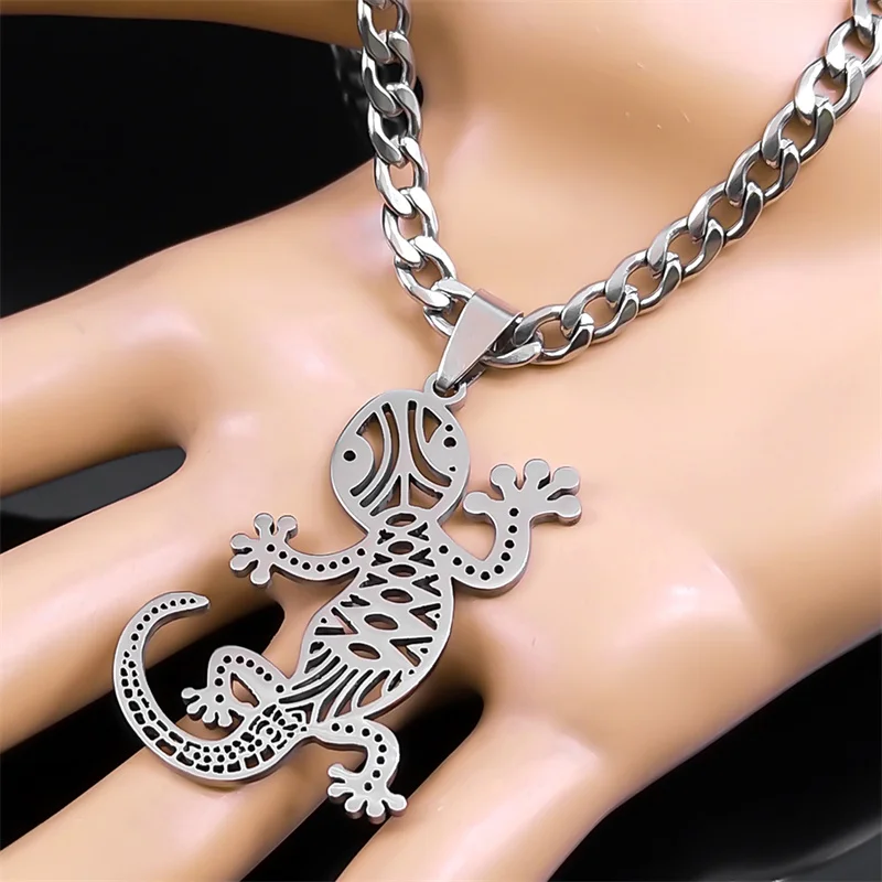 Glückliche Eidechse Gecko Halskette Edelstahl kette für Männer Frauen Tier Hip Hop Punk hohle Halsketten Schmuck Geschenke nzzz515s03 – Detail 8