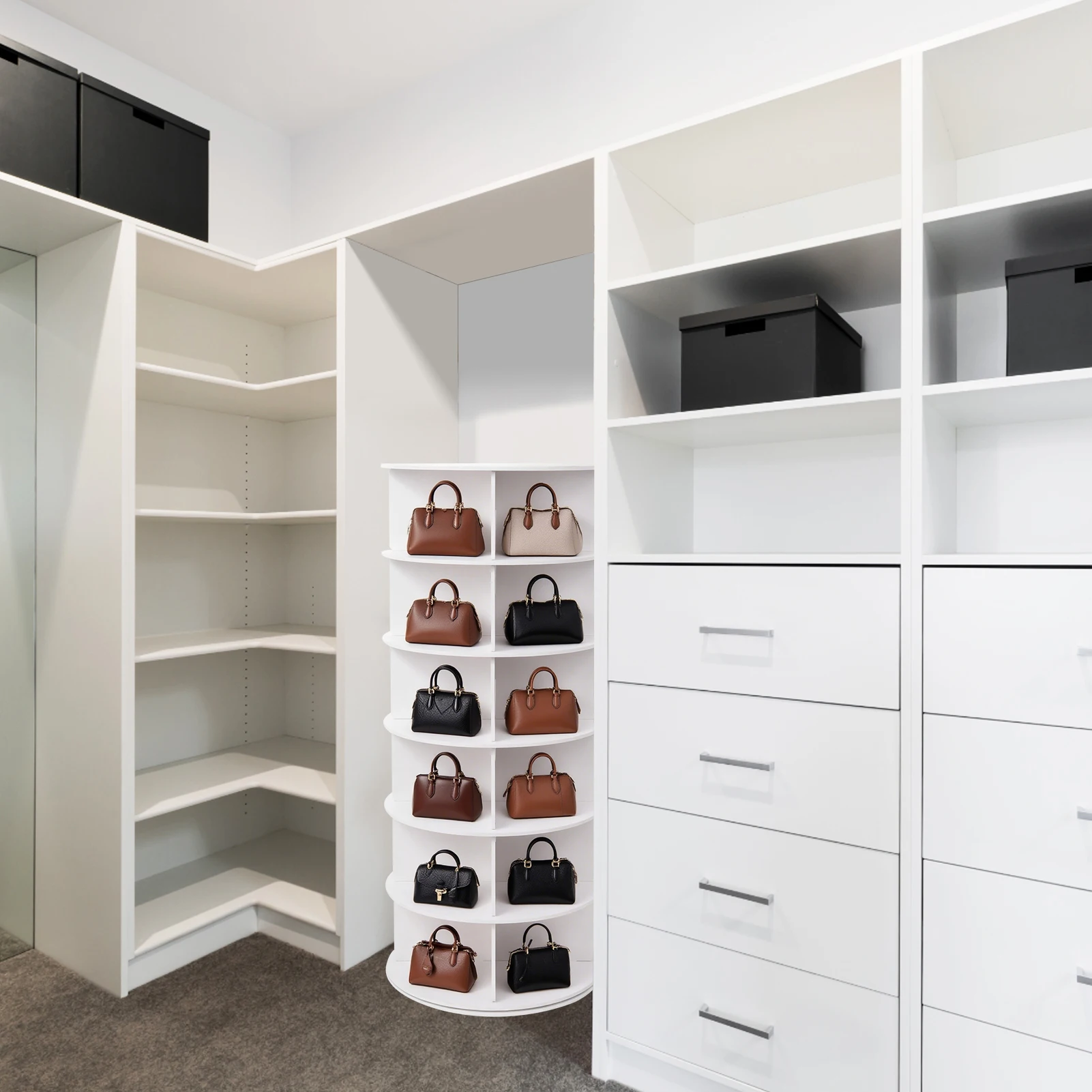 Rotierender Schuhturm, 6 Etagen, freistehender Schuh-Organizer, Ausstellungsständer, 360-Grad-Drehregal für die Tür zu Hause, im Schlafsaal – Detail 6