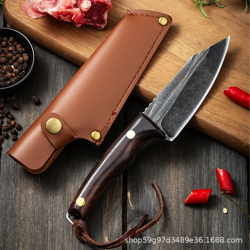 Forged bone picking knife, sharp wooden handle, straight knife, handle, meat knife, barbecue meat, lamb, outdoor knife