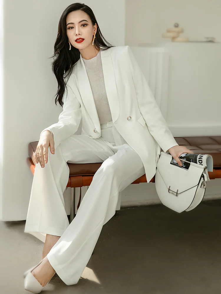 

High-End White Formal Suit Set Women's Busin President Ele Two-Piece Outfit Profional Ocn Flared Pants