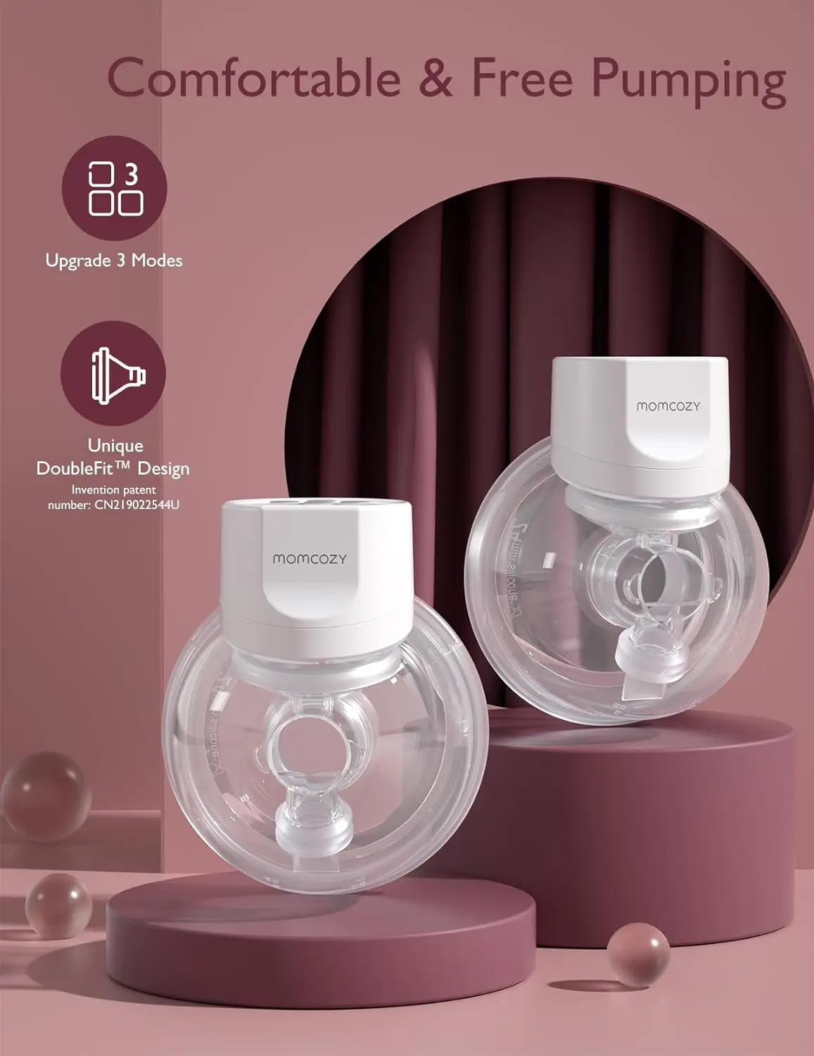 Momcozy Double Breast Pump S12 Pro Hands-Free, Wearable & Wireless Pump z miękkim kołnierzem z podwójnym uszczelnieniem, 3 tryby i 9 poziomami