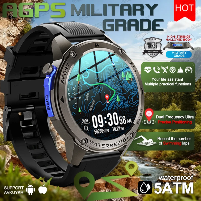 

2026 New Military Precise Positioning AGPS Smart Watch 5ATM Waterproof Swim 170+Sport Mode Compass Sports Smart Watches For Man