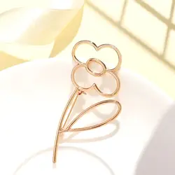 Hollow Flower Brooch Women Alloy Gold Glossy Shawl Scarf Buckle Lapel Pin Clothing Fashion Simple Decor