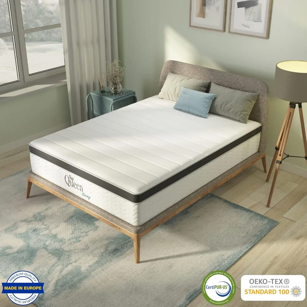 MAXIMA-Matelas Hybride de 8 Pouces, Grande Taille, Mousse à Mémoire de Forme et Ressort Infusé en Gel de Refroidissement, Lit en Boîte, Blanc et Gris