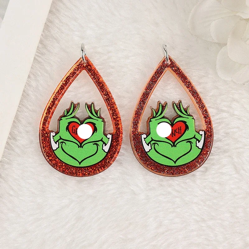 Double-sided Green Frog Acrylic Charms Christmas Red Love Cartoon Water Droplets Pendant for DIY Earrings Necklace Accessories