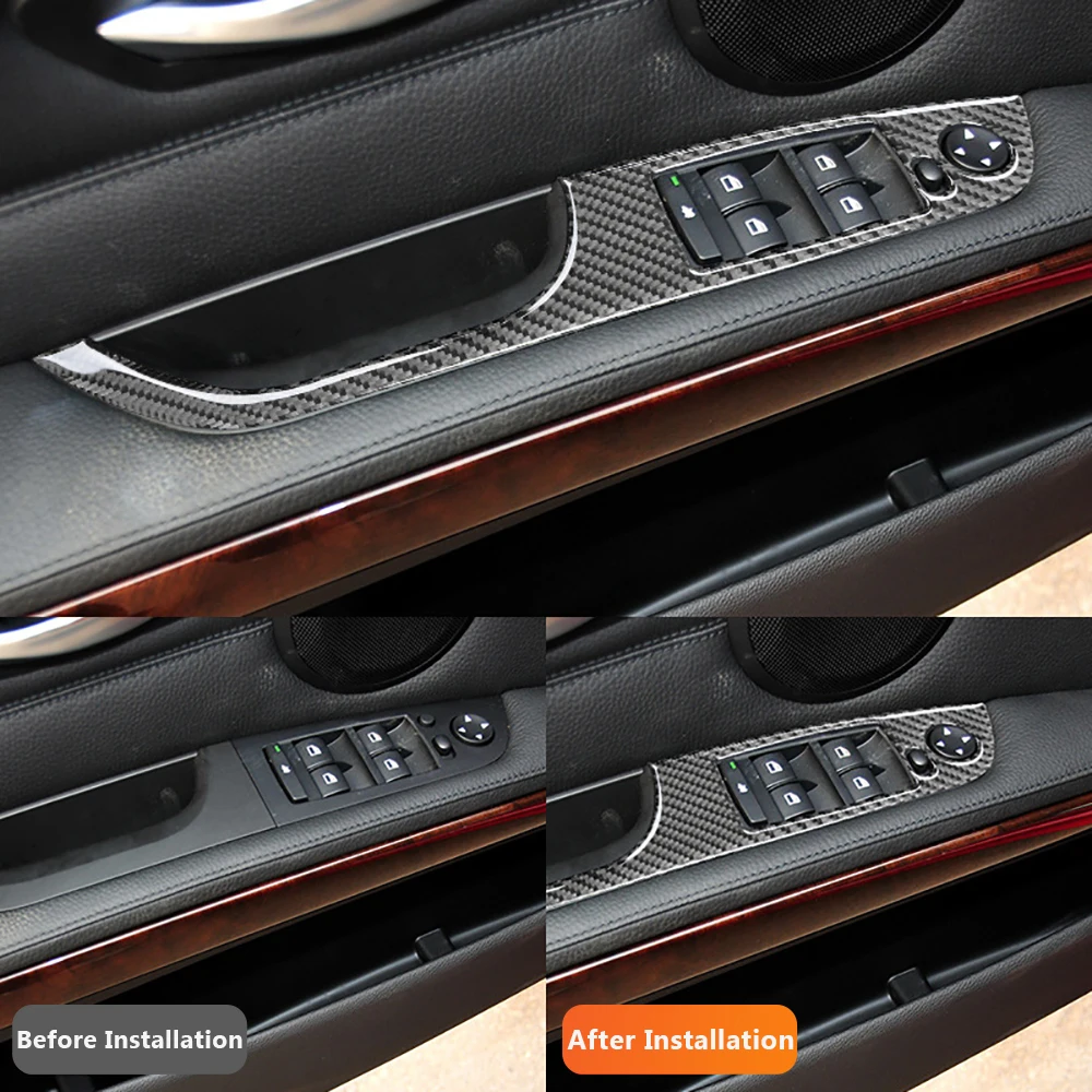 For BMW 3 Series E90 E92 E93 325i 2005-2012 Carbon Fiber Car Window Lifting Button Panel Decorative Stickers Auto Accessoriess