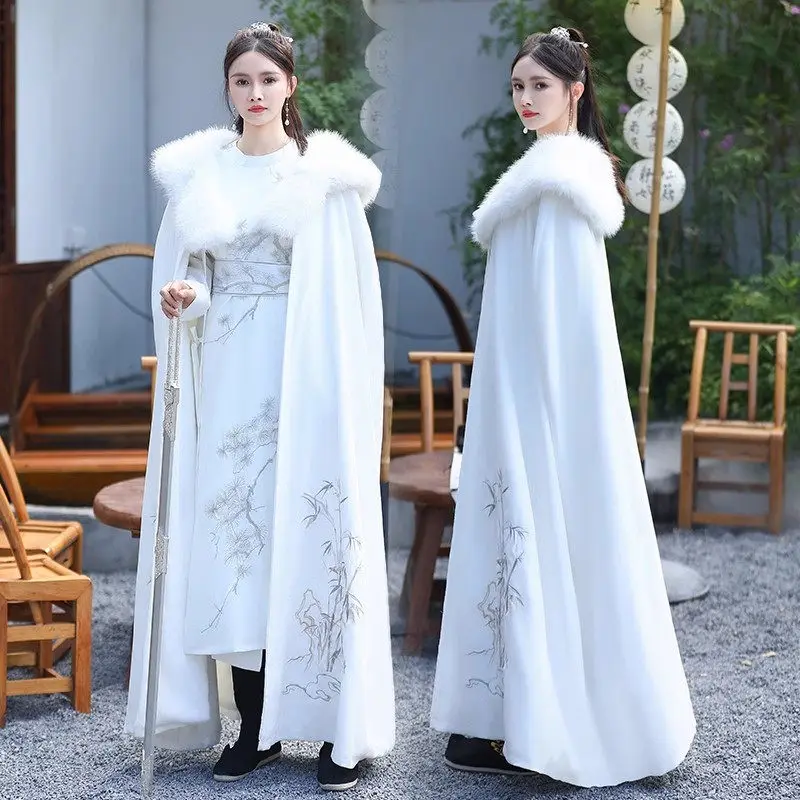 

Design Autumn Winter Chinese Style Cloak Jacket Oversized Fur Collar Hanfu Cheongsam Coat Plush Cape For Women Overcoat Z3440