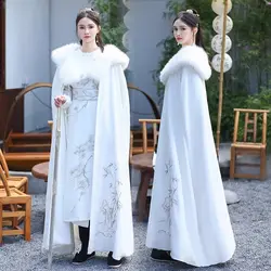 Design Autumn Winter Chinese Style Cloak Jacket Oversized Fur Collar Hanfu Cheongsam Coat Plush Cape For Women Overcoat Z3440