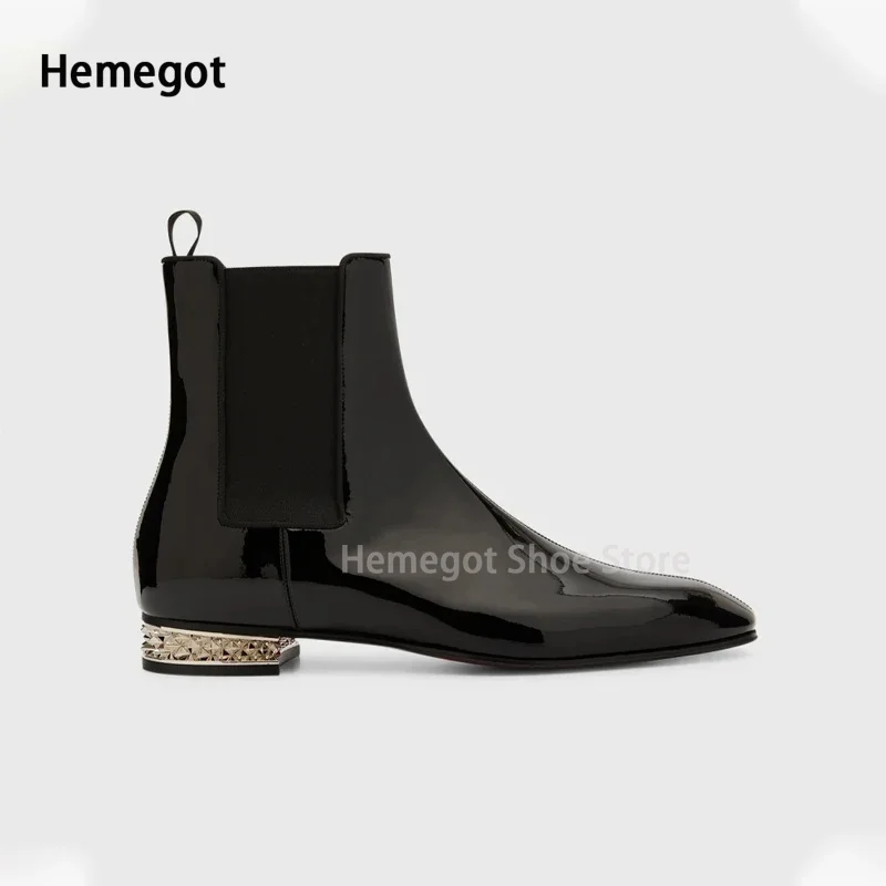 Men's Patent Leather Boots High-Top Winter Retro Style Ankle Boots Stylish Black Shoes Slip On Casual Wear-Resistant Men's Shoes