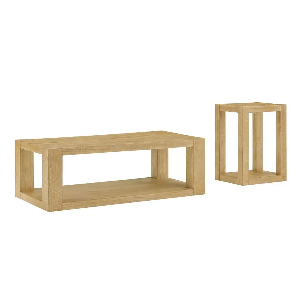 

Coffee Table Set Modern Rectangular Two-Tiered Natural Wood Finish with Pedestal Base for Living Room Bedroom