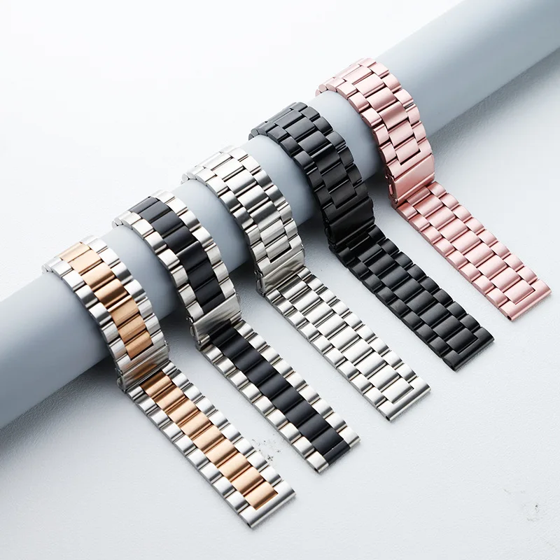 Suitable for Huawei Samsung watch with flat head three bead strap Applewatch8 stainless steel three apple strap