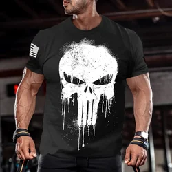 Men's T shirt for men 3D Print Military Patriotic Skull Dropped Oversized T Shirt Short-Sleeved Sportswear Men Fitness Clothing