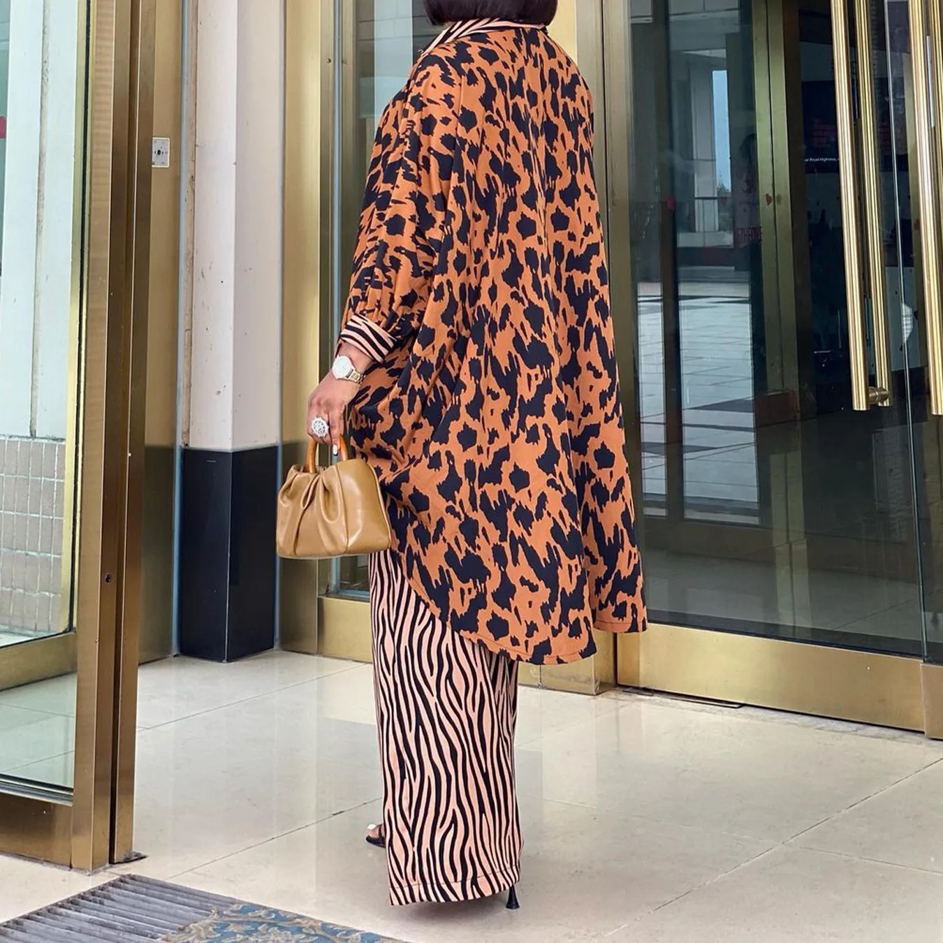 Leopard Women Outfits Spring Single Breasted Lapel Shirt and wide-leg pants Suit Autumn Long Sleeve Coat Sets Africa  women's