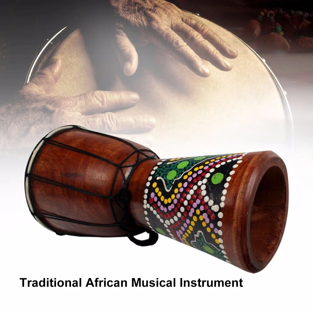 6in African Djembe Drum Hand-Carved Solid-Wood Goat-Skin Traditional African Musical Instrument