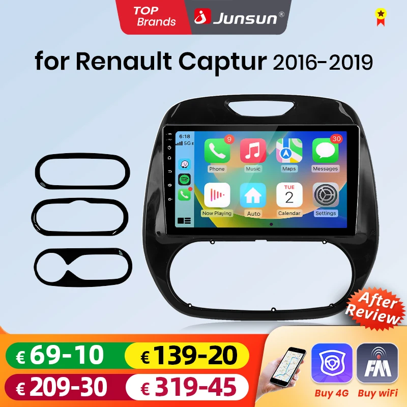Junsun Android Auto autoradio pour Renault Kaptur 2016 2017 2018 2019 multimédia sans fil CarPlay SWC GPS Navi RDS DSP FM
