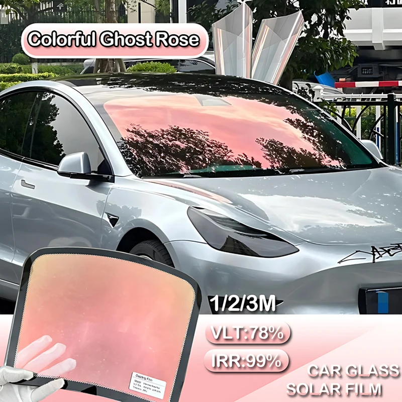 

1/2/3M VLT78% Colorful Ghost Rose Windshield Sticker Heat Insulation Anti-UV Car Front Rear Window Protection For X /Y /S /3