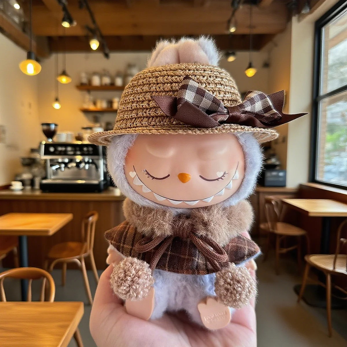 Schattige pluche pop kerst geruite pluche mantel kleding voor Labubu V2 kerst pluche mantel kostuums geschenken