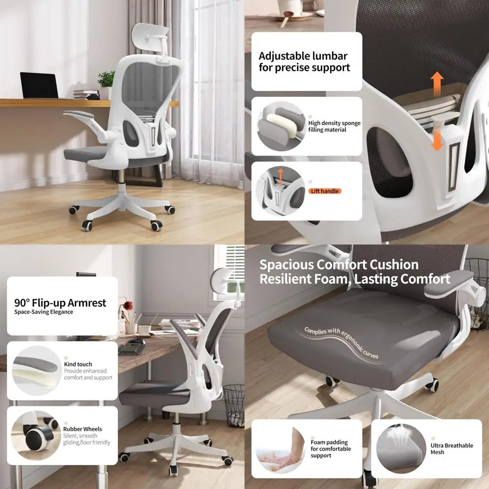 كرسي دوار مريح عالي الظهر مع دعم قطني ومسند للرأس وأذرع قابلة للطي وارتفاع قابل للتعديل للاستخدام المكتبي المريح