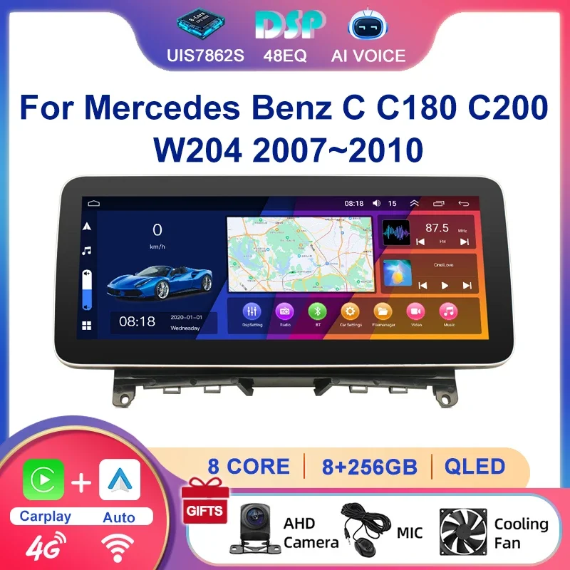 4G DSP BT Car Multimedia GPS Audio Carplay Radio Android Screen Stereo Player For Mercedes Benz C Class C180 C200 W204 2007~2010