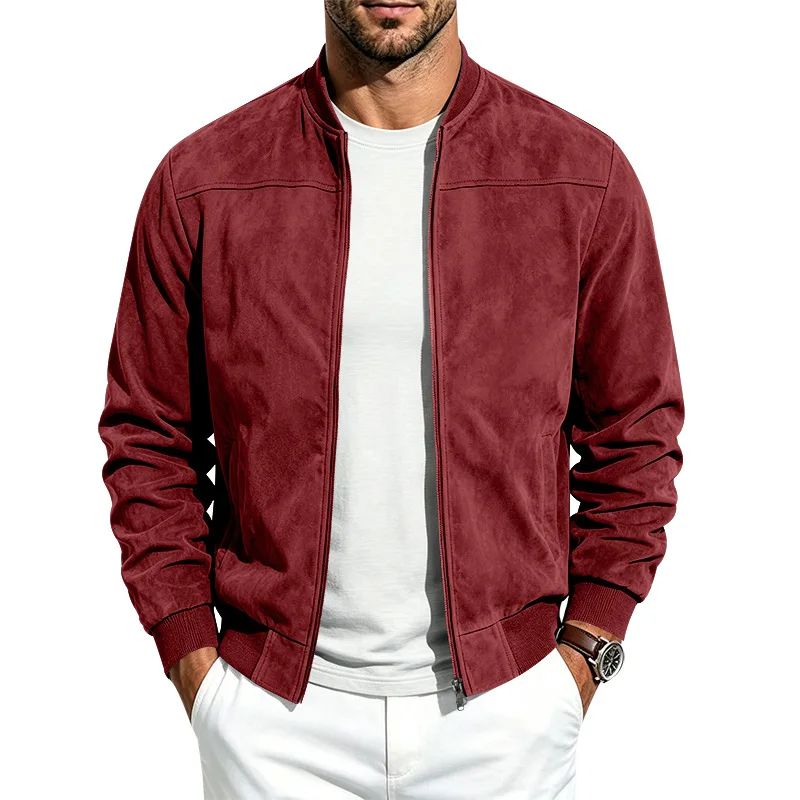 Herren Herbst- und Winter-Freizeitjacke in Übergröße aus Wildleder mit Reißverschluss und Stehkragen, Langarm – Detail 28