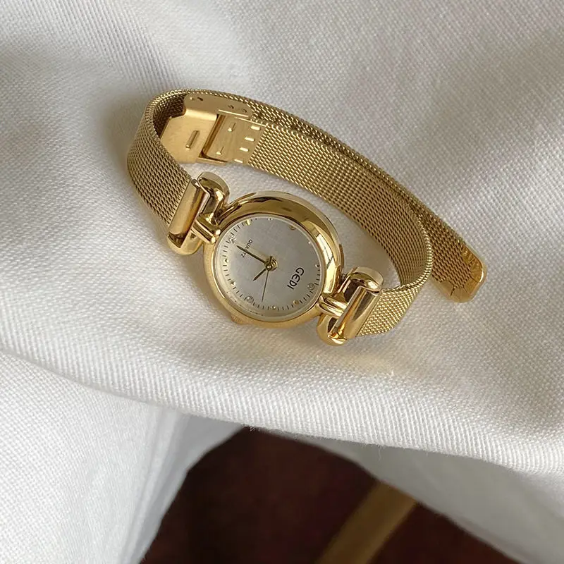 New Luxury Mesh Strap Gold Watch, Round Small Dial Women'S Watch, Compact And Exquisite Design, Fashionable Quartz Wristwatch.