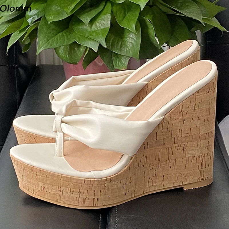 Olomm 2021, sandalias hechas a mano para mujer, chanclas, cuñas cómodas, tacones, punta abierta, bonitos zapatos informales Beige, talla 35 47 52