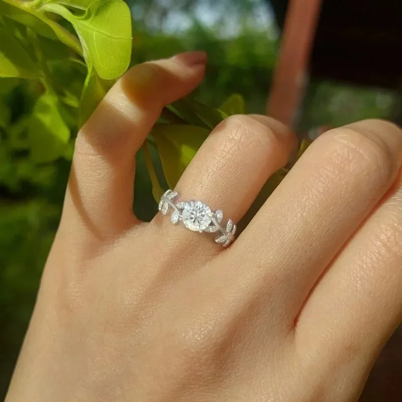 KNB 1CT معتمد مويسانيتي حقيقي الماس ليف حلقة مستديرة للنساء الذكرى اليومية ريال 925 فضة غرامة مجوهرات