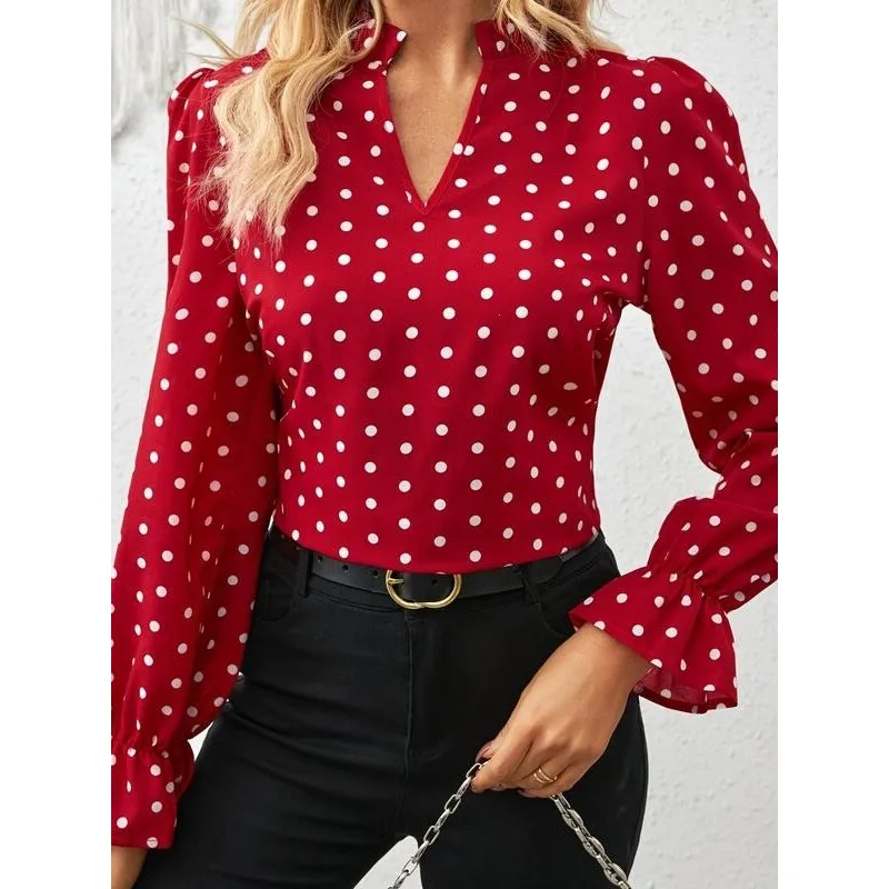

Long Sleeve Printed Dot Top Women's Fashion Shirt Not Easy to Deform Spring 2026 Seasonal Collection Other Style Fabric Other