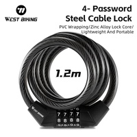 WEST BIKING 120cm Bicycle 4 Digit Password Steel Cable Lock Security Anti-Theft Scooter Electric Bike MTB Locks Bike Accessories