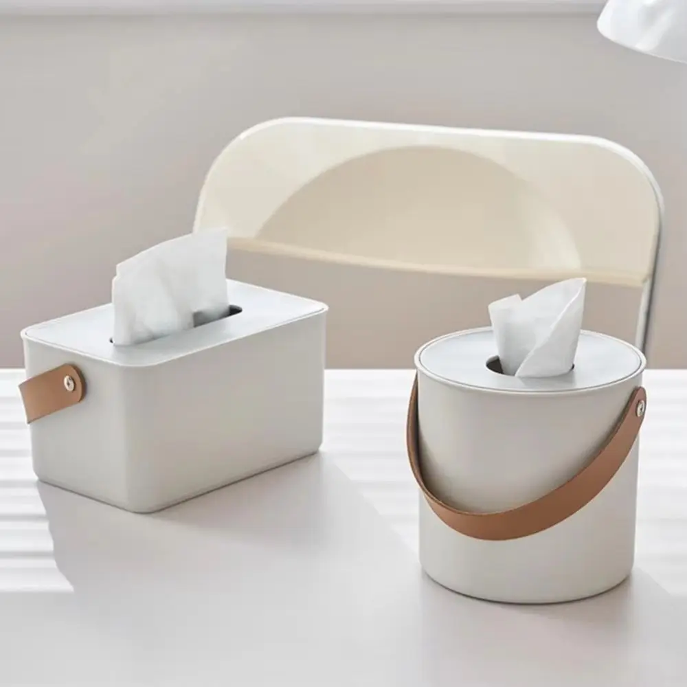 Round/Square Portable Tissue Box Drop-resistant Dust-proof Round Napkin Holder Rounded Edge with Handle Facial Tissue Dispenser