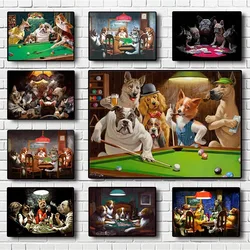 Abstract Retro Funny Animal Dog Playing Poker Billiard Canvas Painting Wall Art Pictures Posters Prints Living Room Home Decor