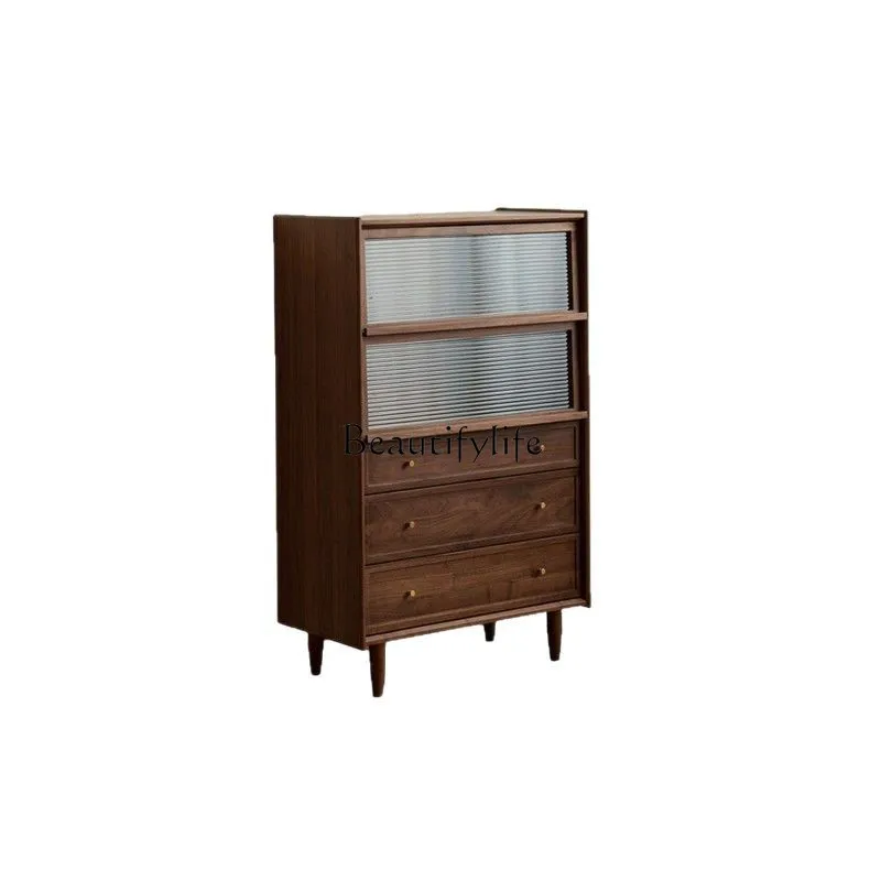 

Black walnut solid wood side cabinet living room sofa dining side cabinet locker