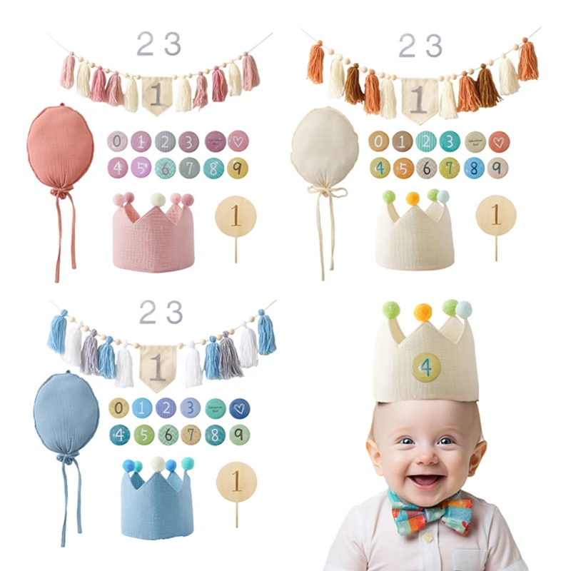 

Happy Birthday Banner Handmade Tassel Pendant Cotton Cap Balloon Hanging Baby Shower Birthday Party Decoration Banners Baby Gift