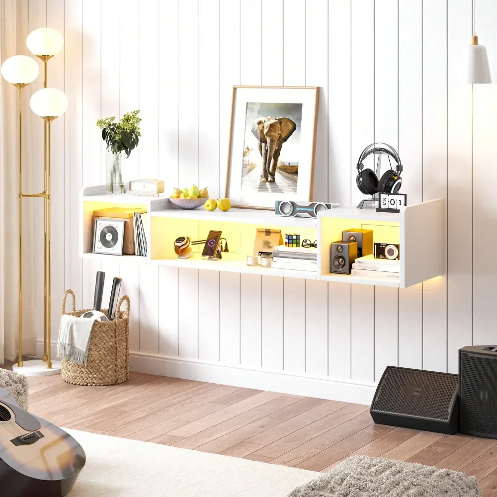 

Современная подвесная тумба под телевизор со светодиодной подсветкой и розетками, настенная медиаконсоль для телевизоров 60, 65, 70, 75 дюймов, развлекательный центр