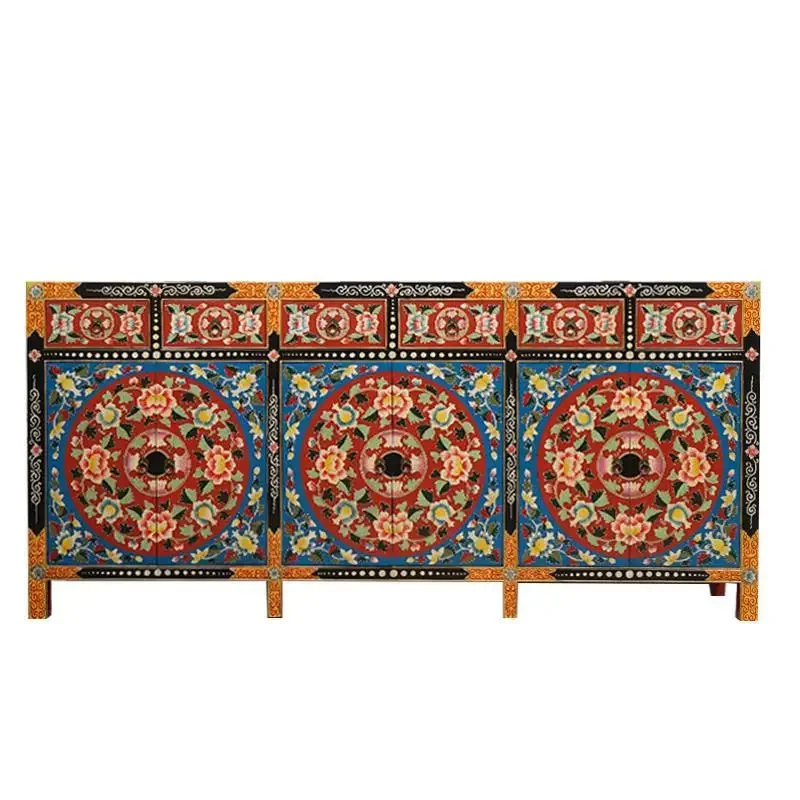 Style Solid wood dining side cabinet Antique shoe cabinet Entrance  South East Asia Living room Painted storage