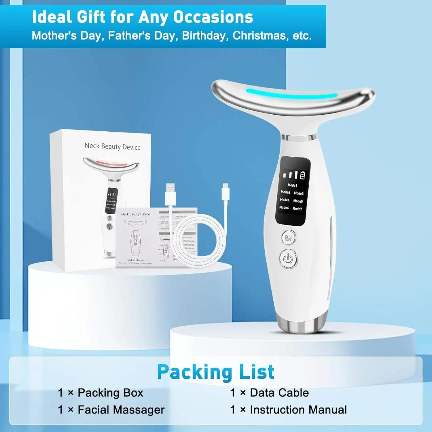 Masseur de visage et de cou à Photon LED 7 en 1, appareil de beauté du visage à microcourant, outil de soins de la peau pour soulever et resserrer la peau affaissée