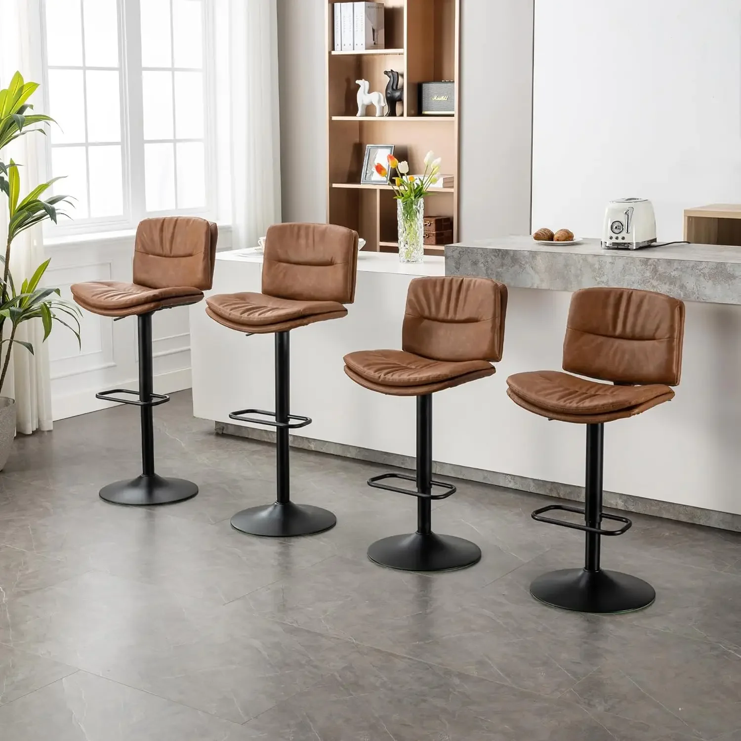 Swivel Bar Stools Set of 4, Double-Layer Upholstered Counter Height Bar Stools with Back, Adjustable Bar Stool 24"-32"